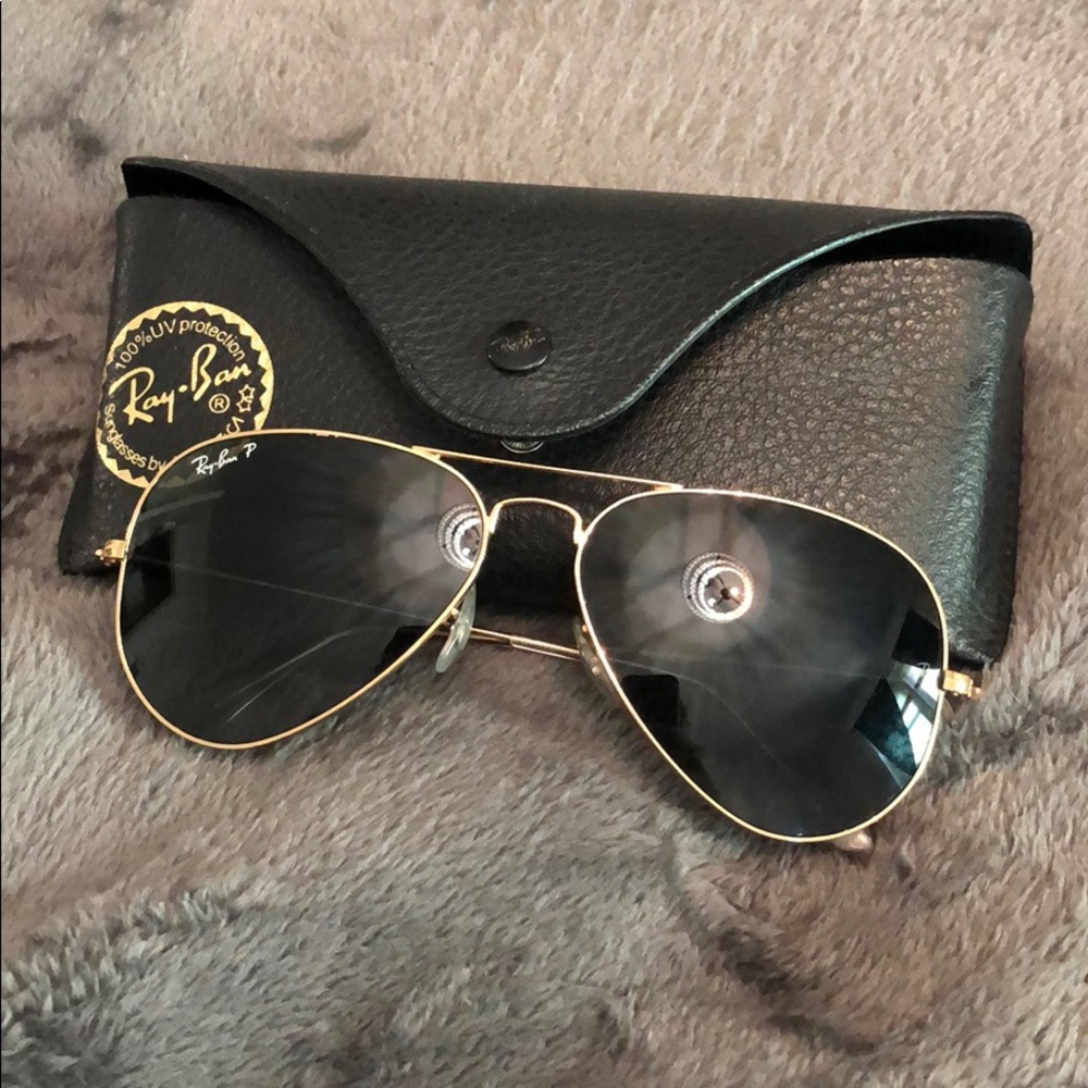 Black and gold Ray Ban aviators Polarized
